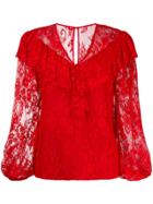 Three Floor Lace Pattern Blouse - Red