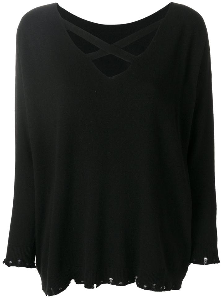 Twin-set Cross Detail Distressed Top - Black