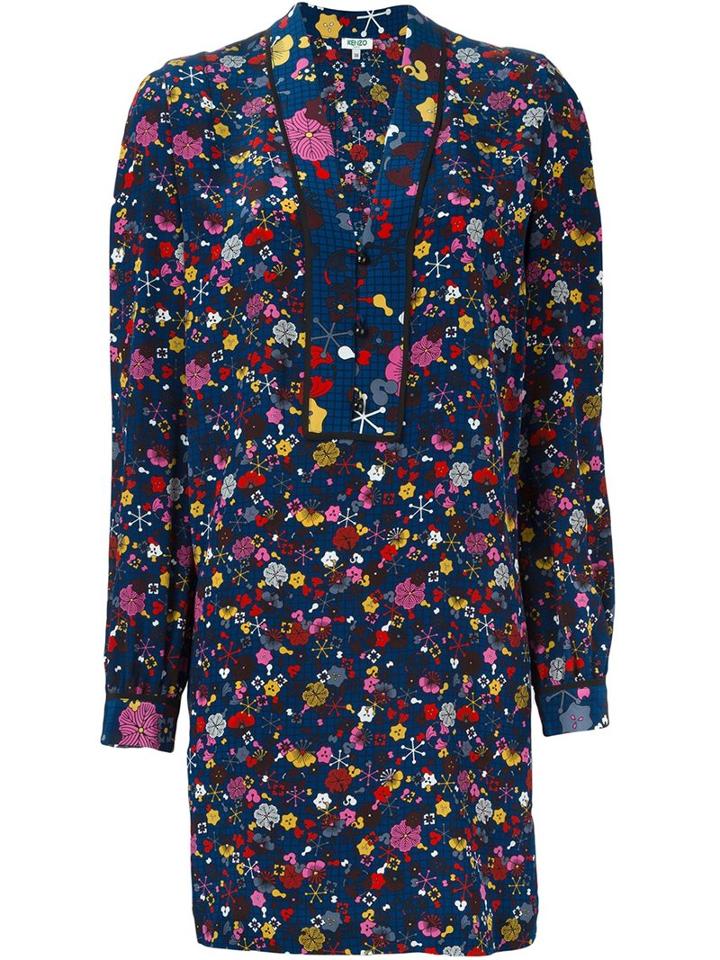 Kenzo 'tanami Flower' Tunic Dress, Women's, Size: 38, Blue, Silk