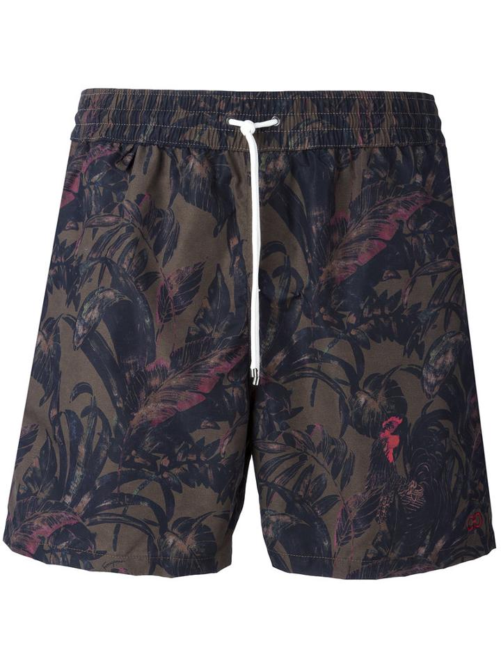 Salvatore Ferragamo - Leaf Print Swim Trunks - Men - Polyamide/polyester - 48, Brown, Polyamide/polyester