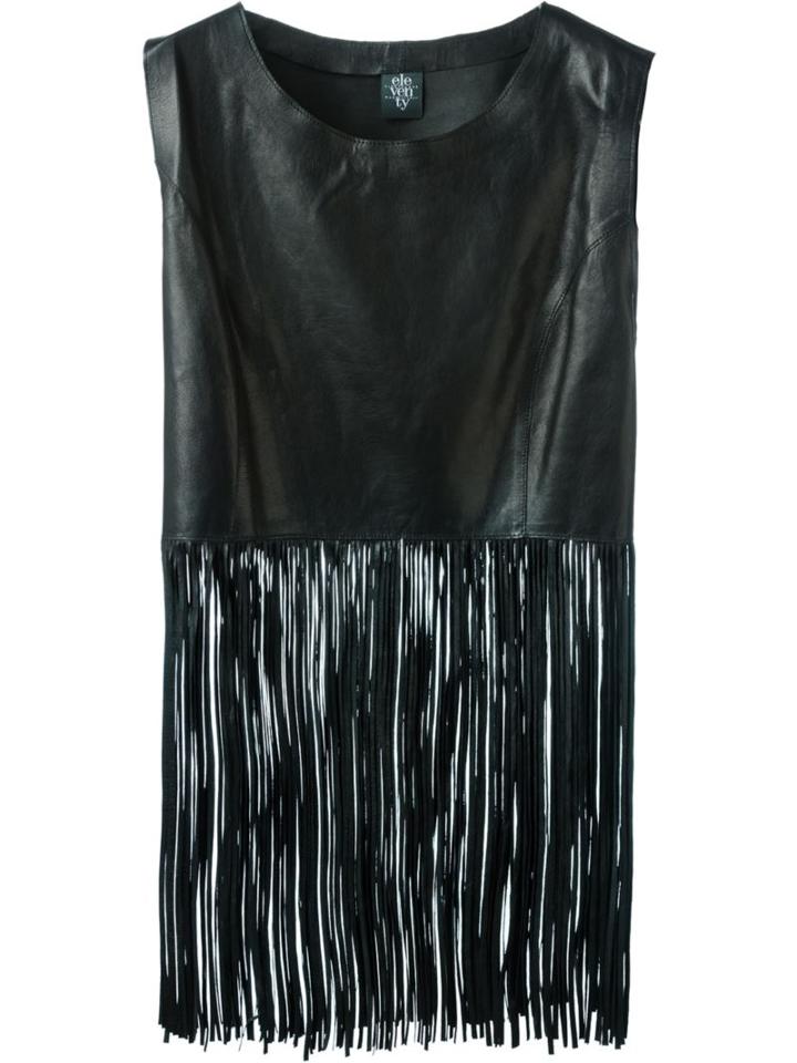 Eleventy Fringed Top, Women's, Size: 44, Black, Leather