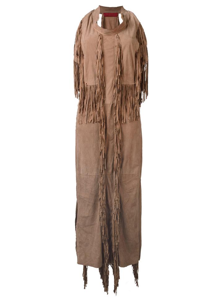 Di Liborio Fringed Maxi Dress, Women's, Size: 40, Brown, Suede