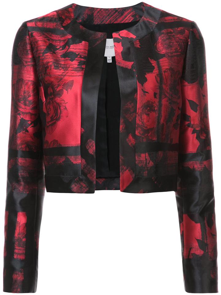 Carolina Herrera - Rose Pattern Cropped Jacket - Women - Silk/polyester - 6, Red, Silk/polyester