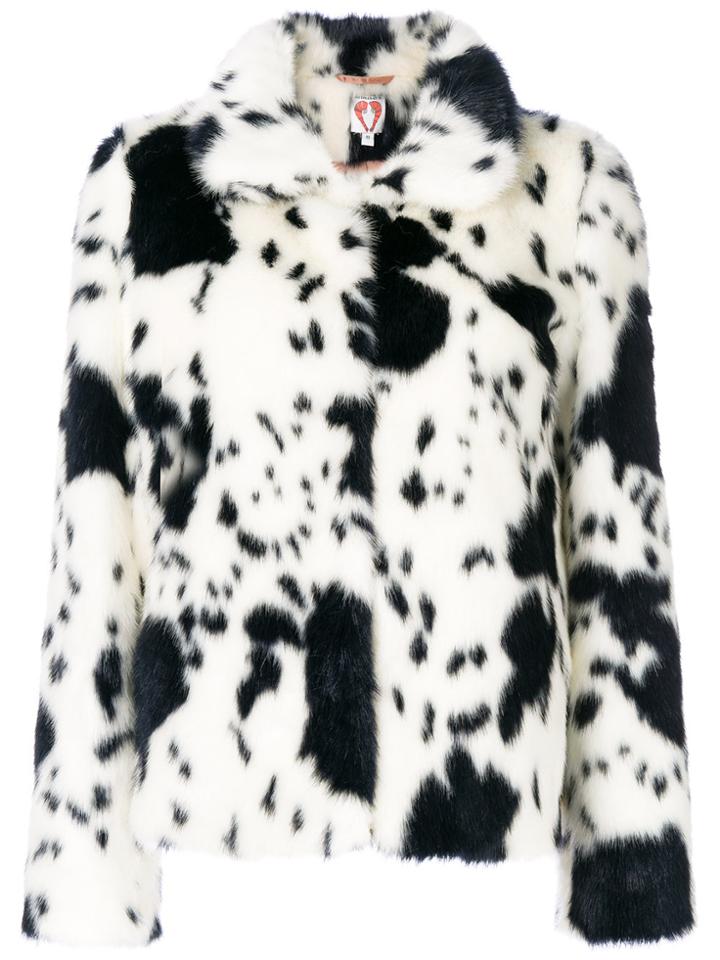 Shrimps Faux Fur Dalmatian Jacket - White