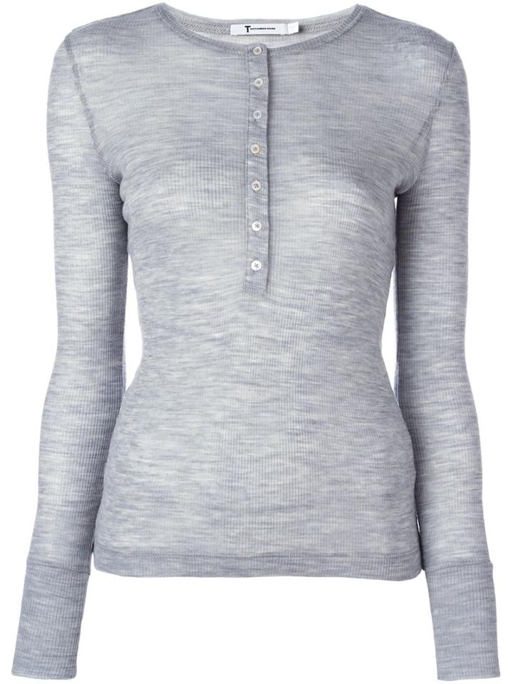 T By Alexander Wang Fine Knit Ribbed Top, Women's, Size: Medium, Grey, Merino