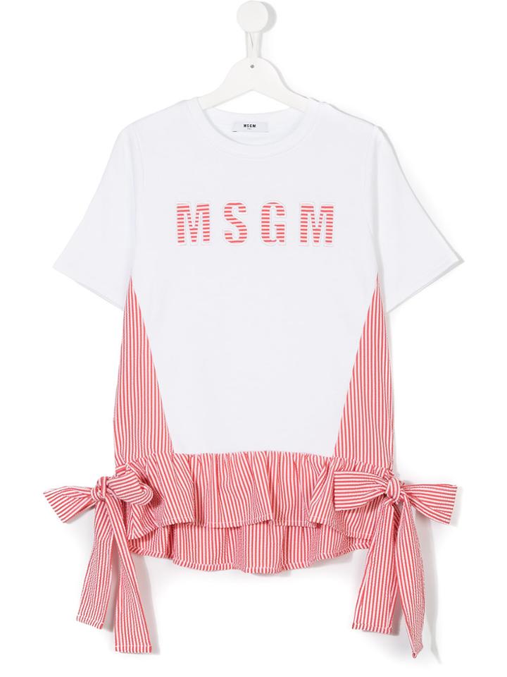 Msgm Kids Teen Embellished Logo Print T-shirt - White