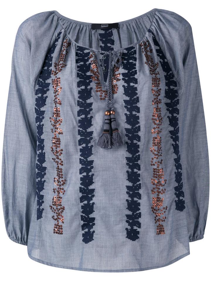 Steffen Schraut Embroidered Sequin Blouse, Women's, Size: 40, Blue, Cotton