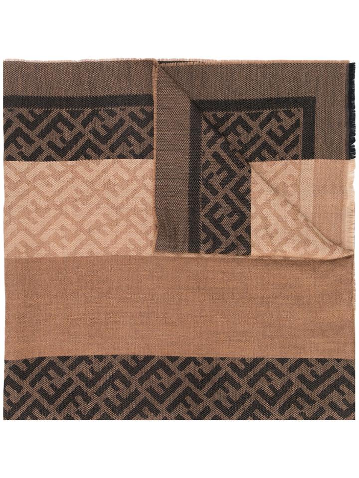 Fendi Jacquard Logo Print Scarf - Brown