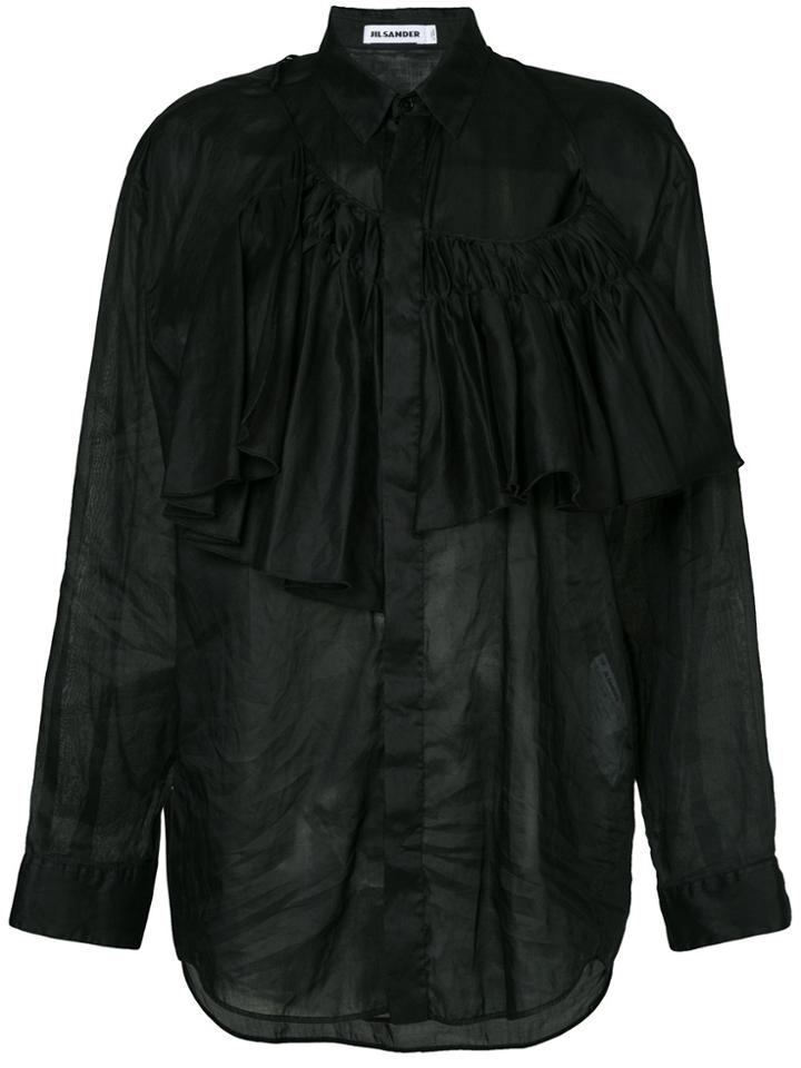 Jil Sander Asymmetric Ruffled Shirt - Black