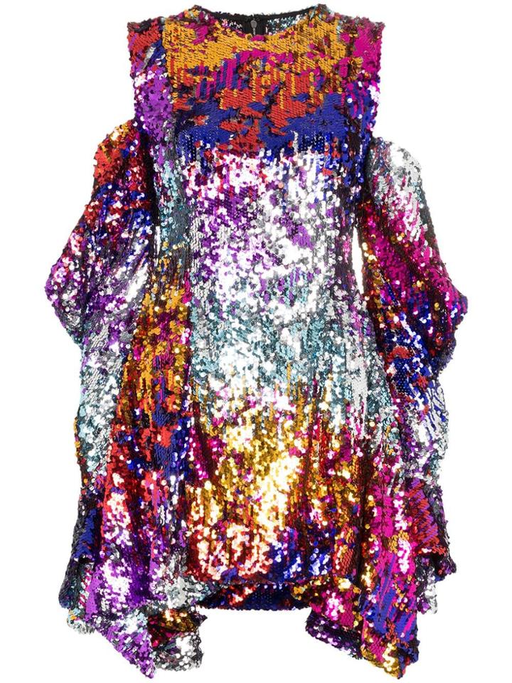 Halpern Sequinned Cold Shoulder Mini Dress - Metallic