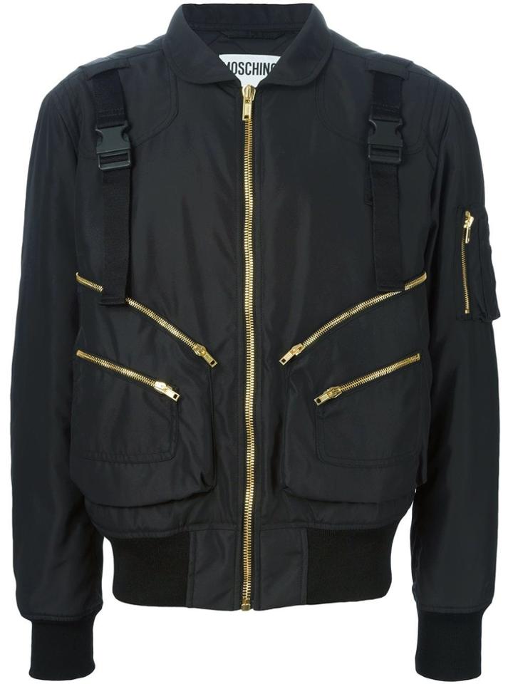 Moschino Buckled Strap Bomber Jacket - Black