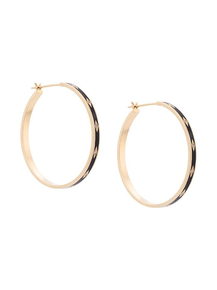 Azlee 18kt Yellow Gold Nigh Sky Large Diamond Hoops With Black Enamel
