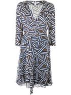 Diane Von Furstenberg Rectangles Print Wrap Dress, Women's, Size: 14, Silk/polyamide/spandex/elastane
