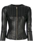 Versace Collection - Panelled Fitted Jacket - Women - Lamb Skin/polyamide/spandex/elastane - 48, Black, Lamb Skin/polyamide/spandex/elastane