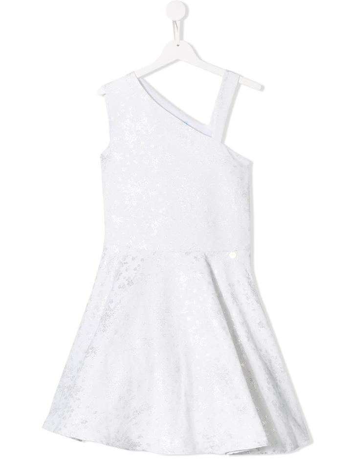 Lanvin Enfant Teen Metallic Floral One Shoulder Dress - White