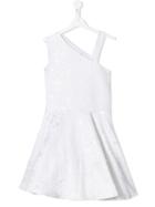 Lanvin Enfant Teen Metallic Floral One Shoulder Dress - White