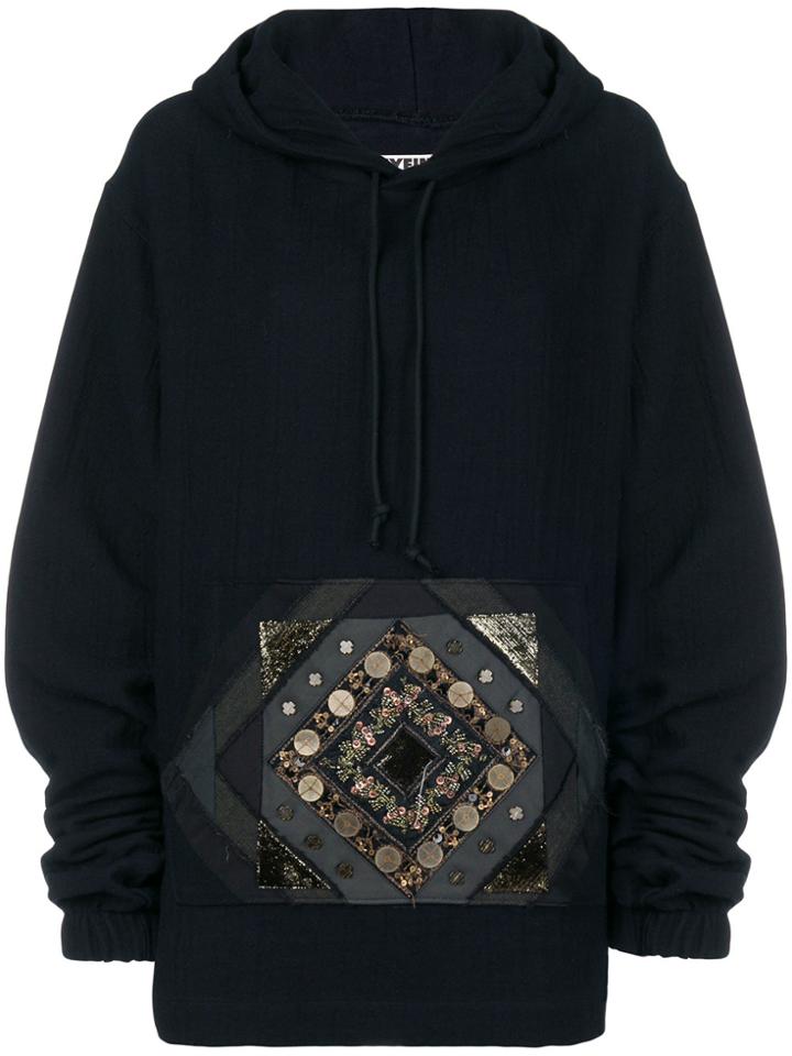 Hyein Seo Beaded Patch Pocket Hoodie - Black