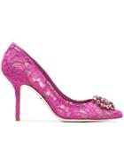 Dolce & Gabbana Pink Belucci 90 Lace Pumps With Crystals - Pink &