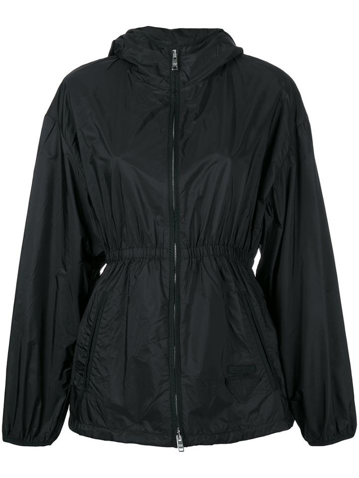 Prada Hooded Zip Up Jacket, Women's, Size: 36, Black, Polyamide