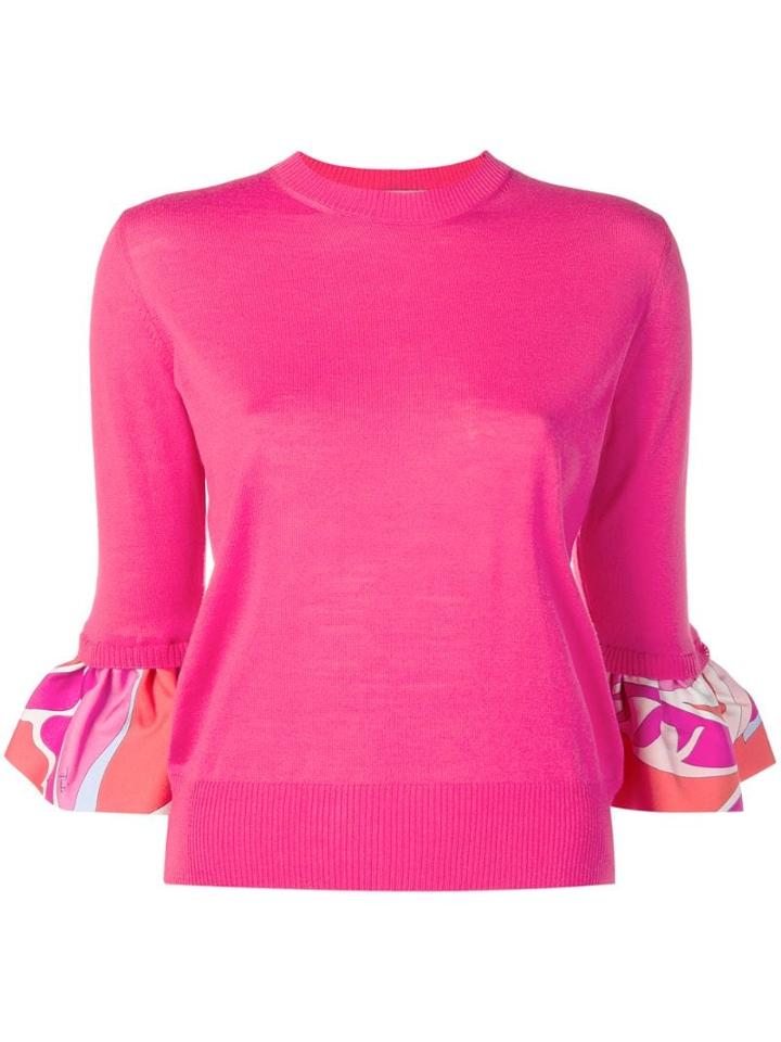 Emilio Pucci Contrast Cuff Wool-silk Jumper - Pink