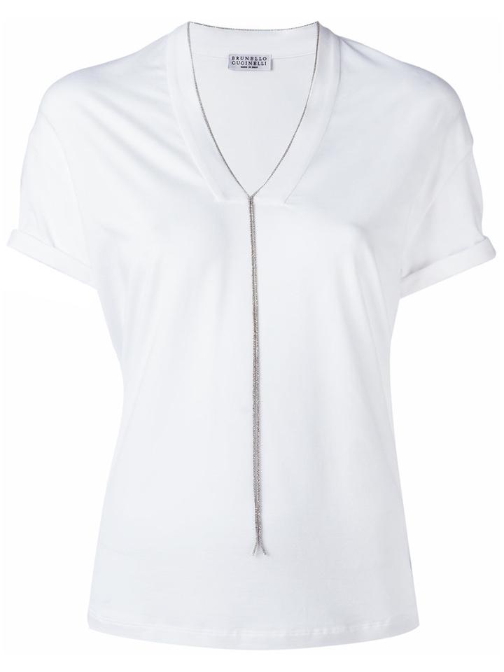 Brunello Cucinelli String T-shirt, Women's, Size: Medium, White, Cotton/spandex/elastane