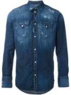 Dsquared2 Distressed Denim Shirt, Men's, Size: 48, Blue, Spandex/elastane/cotton