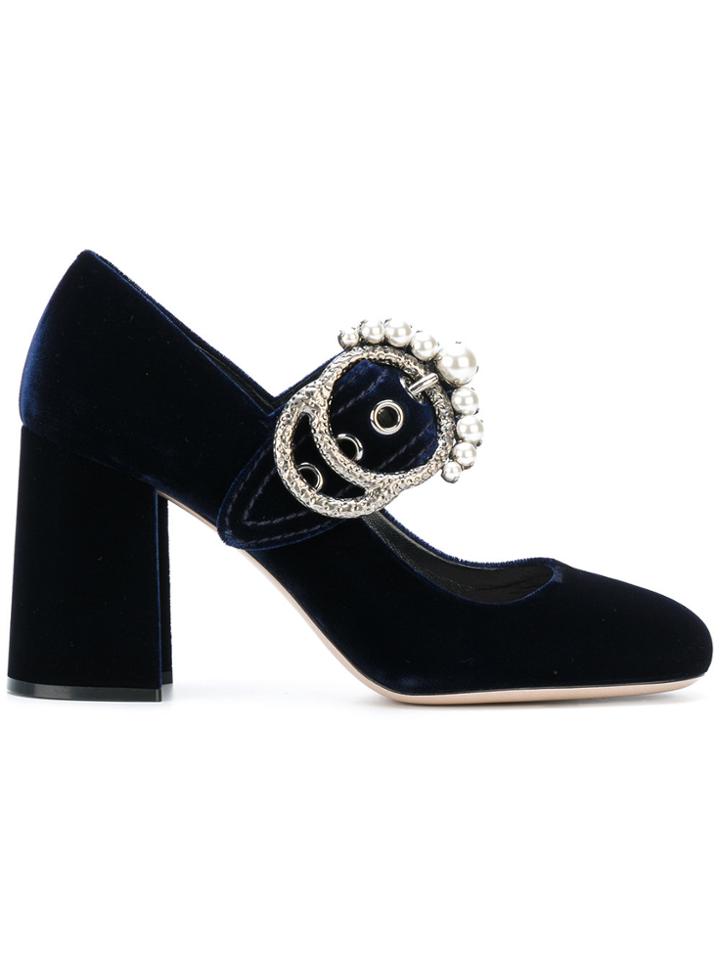 Miu Miu Pearl Embellished Pumps - Blue