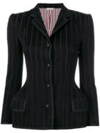 Thom Browne Banker Stripe Waisted Jacket With Grosgrain Tipping -