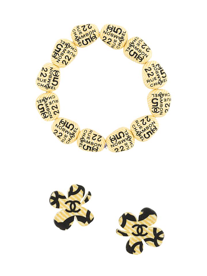 Chanel Vintage Lucky Iconic Earrings And Bracelet Set - Yellow &