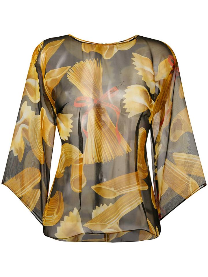 Dolce & Gabbana - Pasta Print Blouse - Women - Silk - 38, Black, Silk