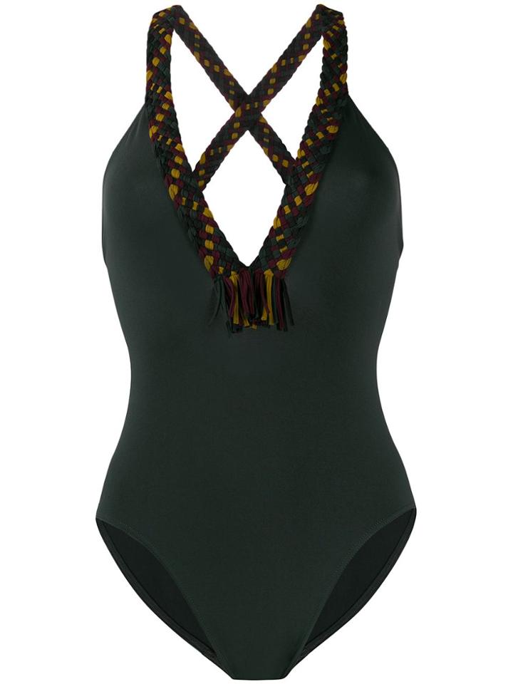 Eres Woven-detail Swimsuit - Grey