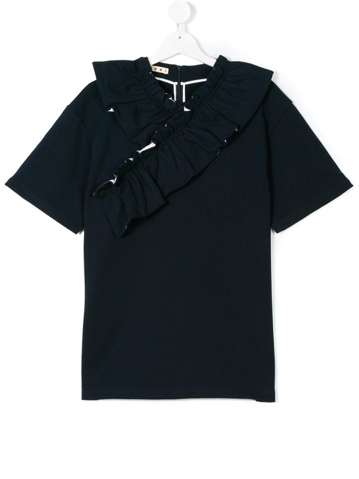Marni Kids Ruffle Trim T-shirt - Blue