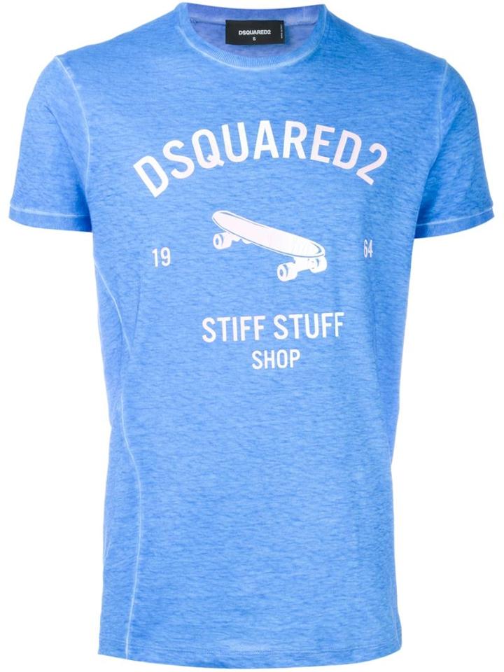 Dsquared2 Skateboard Print T-shirt, Men's, Size: S, Blue, Cotton/linen/flax