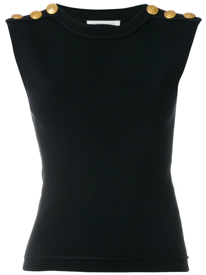 Pierre Balmain Button Trim Top - Black