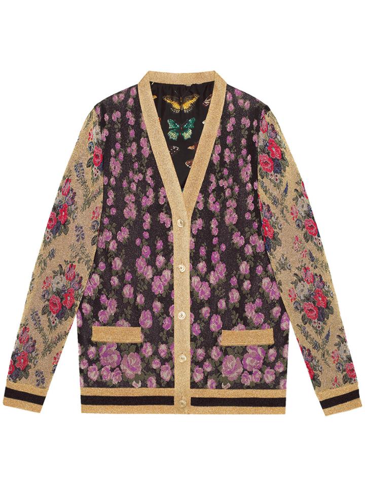 Gucci Patchwork Shiny Jacquard Reversible Cardigan - Black