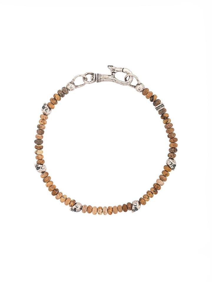 John Varvatos Skull Charm Beaded Bracelet - Brown