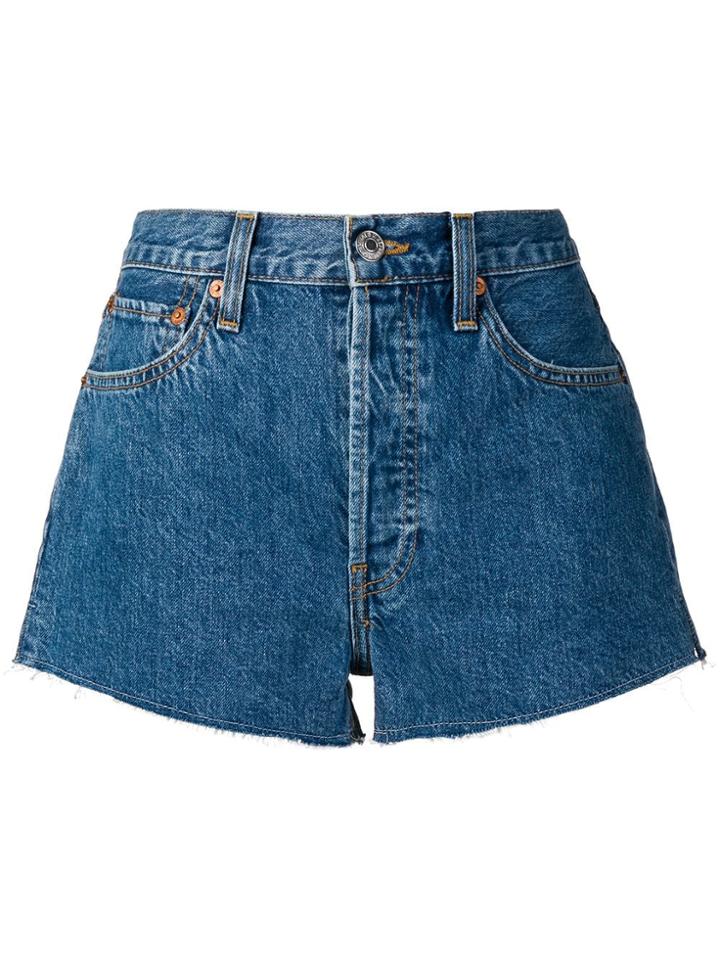 Re/done Frayed Denim Shorts - Blue