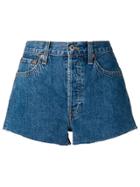 Re/done Frayed Denim Shorts - Blue