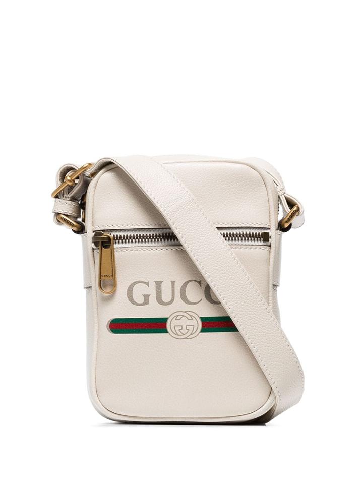 Gucci Logo Print Shoulder Bag - White