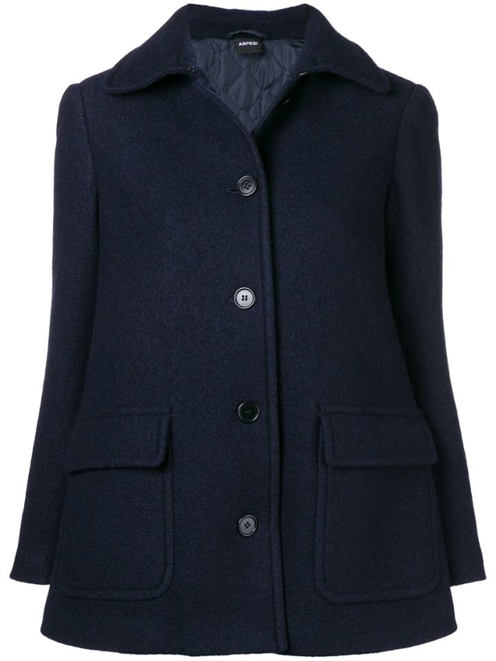 Aspesi Short Single Breasted Coat - Blue