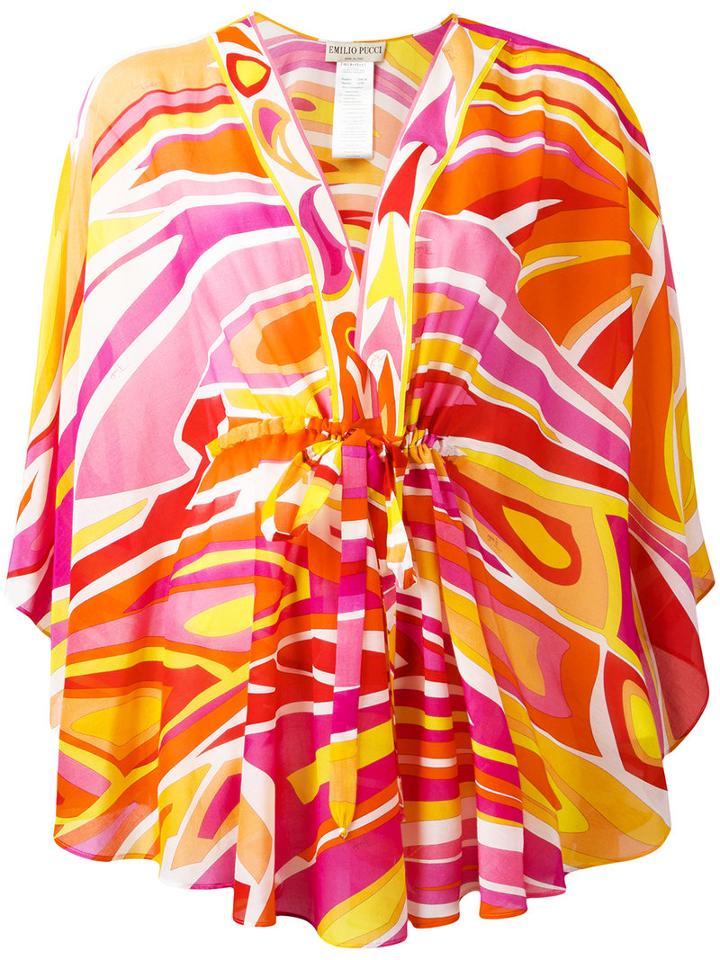 Emilio Pucci - Patterned Poncho Top - Women - Silk/cotton - 40, Women's, Orange, Silk/cotton