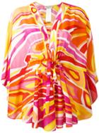 Emilio Pucci - Patterned Poncho Top - Women - Silk/cotton - 40, Women's, Orange, Silk/cotton