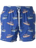 Capricode Boat Print Swim Shorts, Men's, Size: M, Blue, Polyamide