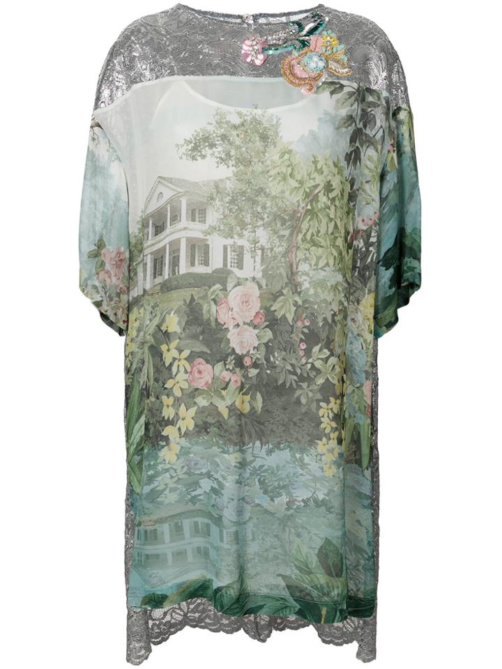 Antonio Marras Printed High Low Mini Dress - Blue