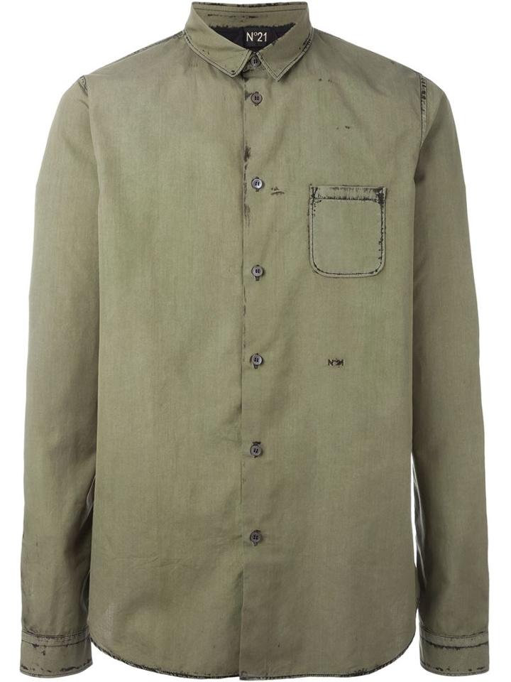 No21 Patch Pocket Shirt, Men's, Size: 54, Green, Cotton
