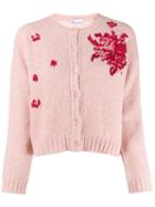Red Valentino 'red Valentino' Floral Embroidered Cardigan - Pink