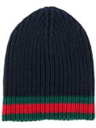 Gucci Gg Vintage Web Ribbed Beanie - Blue