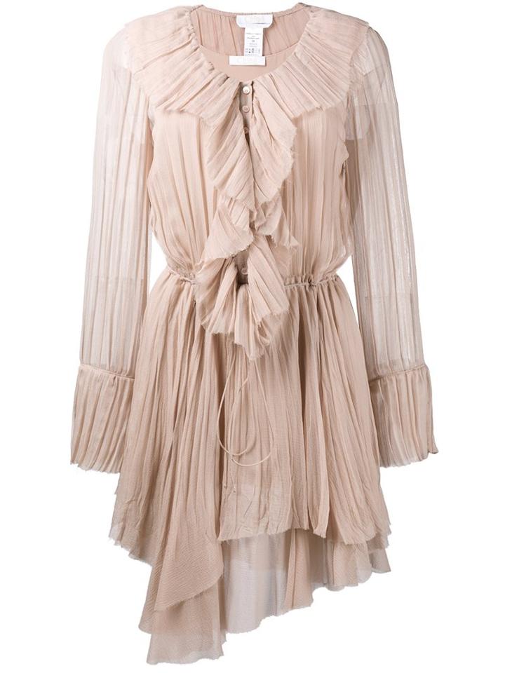 Chloé Frilled Asymmetric Dress, Women's, Size: 40, Pink/purple, Silk