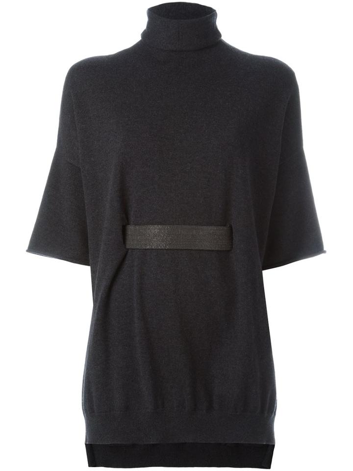 Brunello Cucinelli Belted Turtleneck Top, Women's, Size: Small, Grey, Cashmere