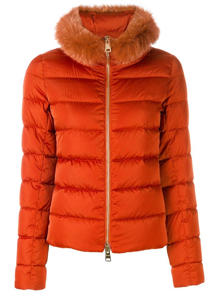 Herno - Furry Trim Puffer Jacket - Women - Polyamide/polyester - 42, Yellow/orange, Polyamide/polyester